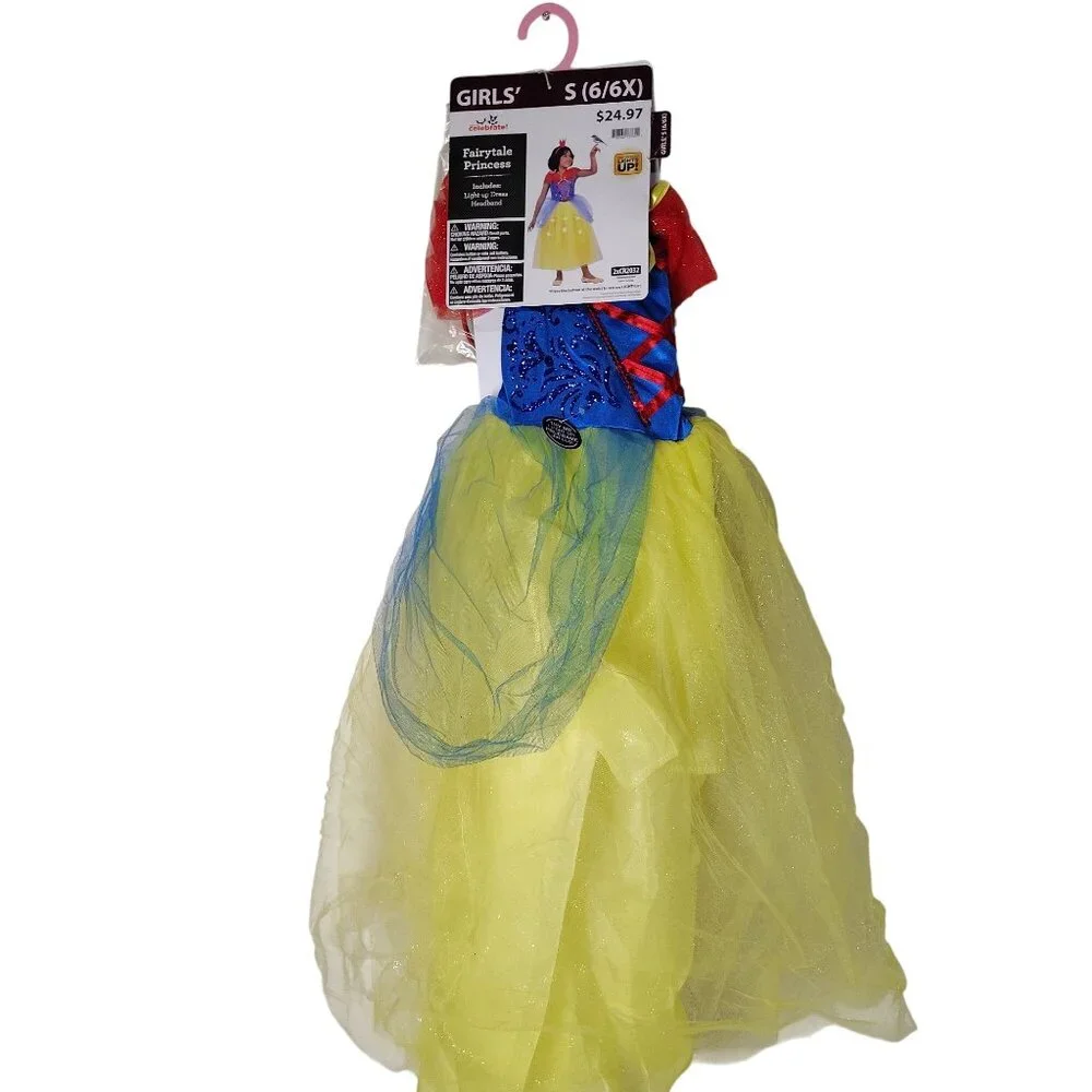 Girls S (6/6X) Fairytale Princess Light-Up Dress With Headband Halloween Costume